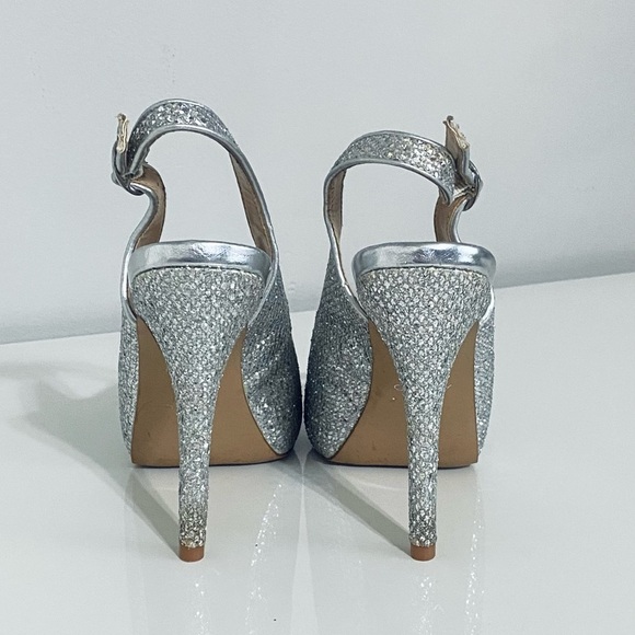 Aldo Silver Glitter Peep Toe Heels - Picture 7 of 11